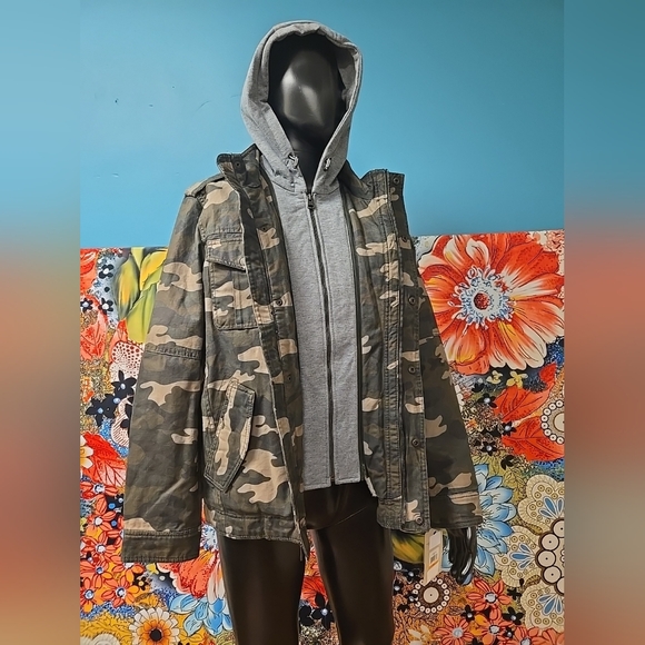 Levi's Mens Size Small Camo Faux Shearling Lined Bib Zip & Snap Utility Jacket